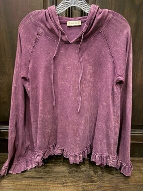 Altar'd State Mauve-Plum Hooded Ruffle-Hem Sweatshirt